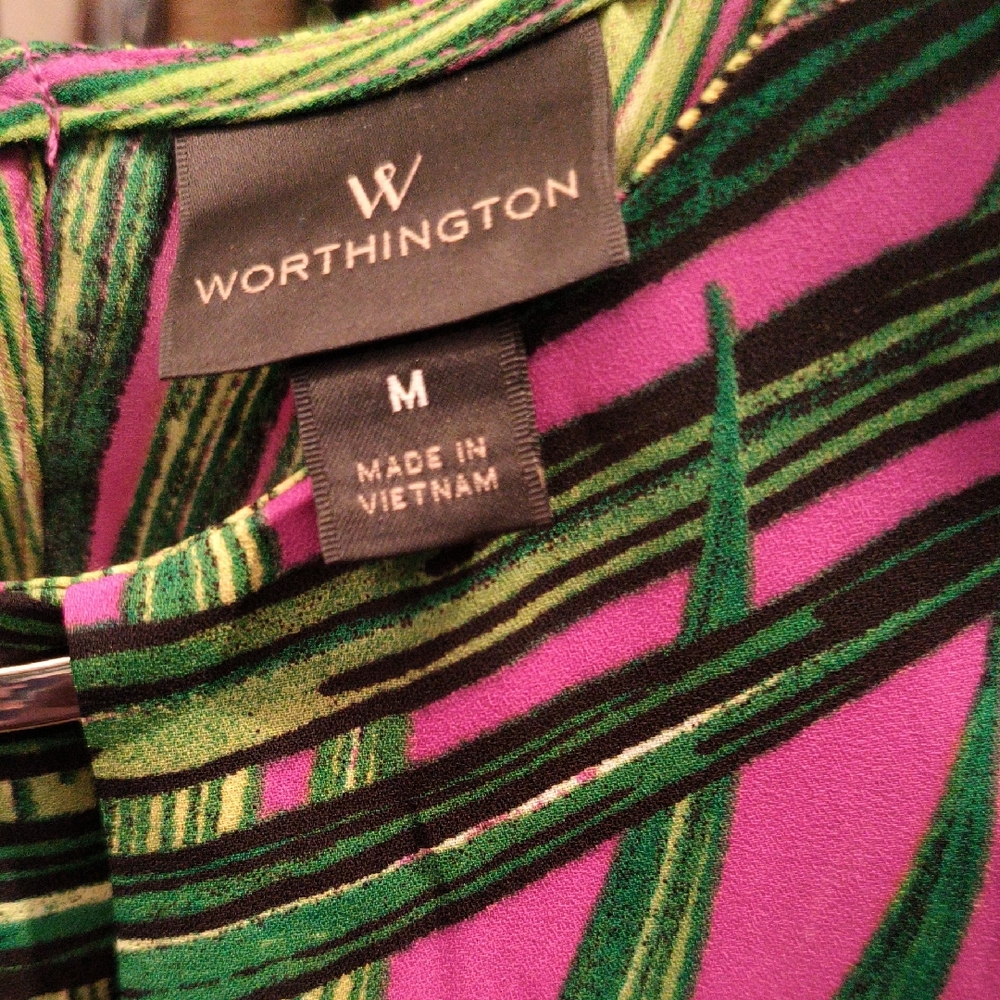 FINAL PRICE Worthington Green Black & Fushia Foliage Print Striped Skirt Set